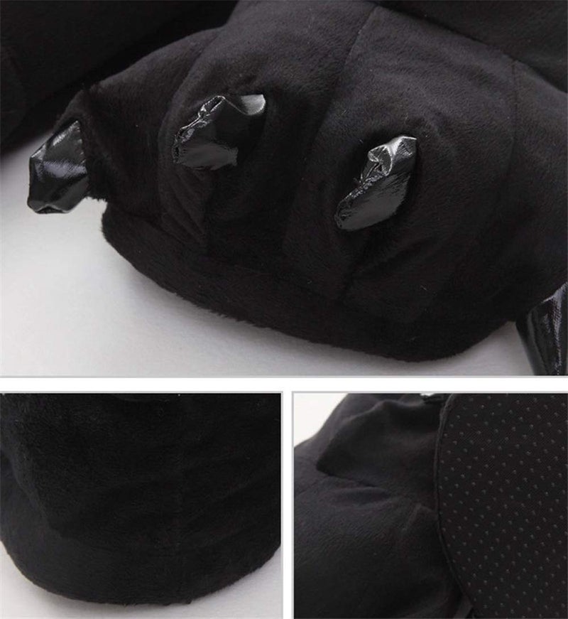 AISHNE Adult Cute Plush Animal Paw Slippers Fuzzy Warm House Shoes Black M - Image 3